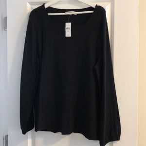 Black square neck, striped blouse NWT